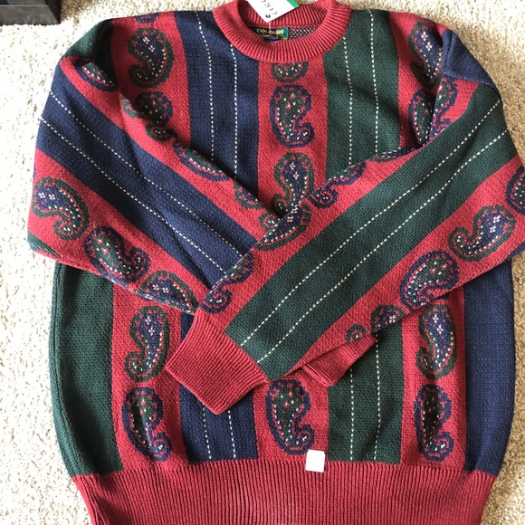 Vintage Men’s Colours By Alexander Julian Paisley Grandpa Sweater NWT Large - Picture 3 of 13
